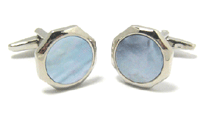 CL32 Cuff Links Round Blue Cloisoinne  