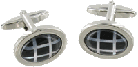 CL42 Cuff Links Black Oval, White Hatching 