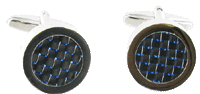 CL51 Cuff Links Black Round Blue Specks 