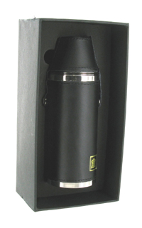 FLC2 - 8oz Black leather hunting flask with 2 cups