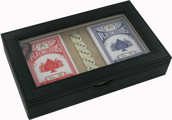 GAM07 - Card and Dice set in PU Case 21 x 13 x 4cm 