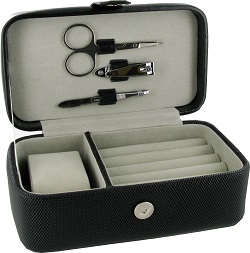 NEW JB09 Black PU travel jewellery, watch box and manicure set 